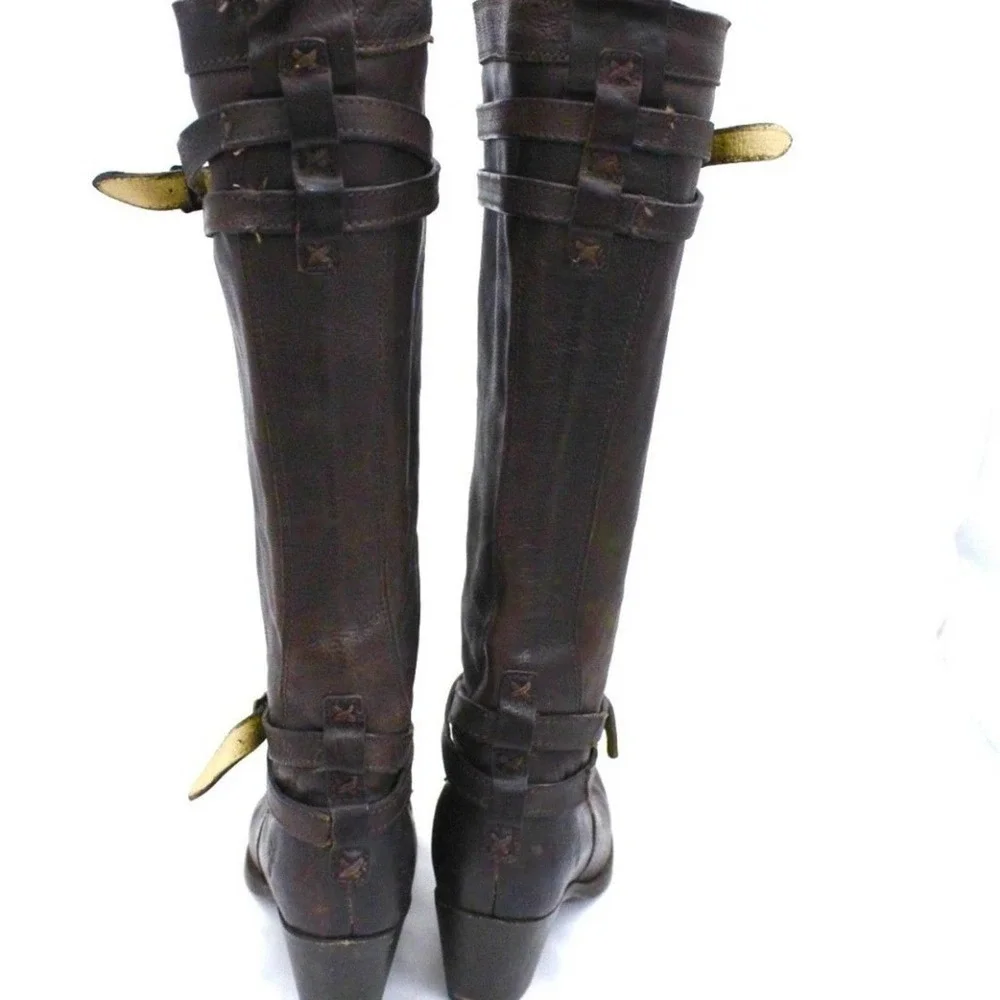 Frye Boots Jane Strappy Knee Tall 7B Browwn Oiled